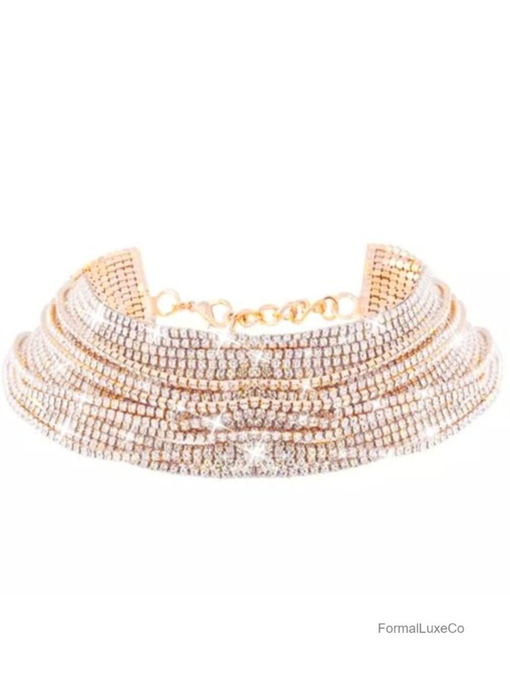 Rhinestone Layered Choker Necklace with Extension Chain for Women